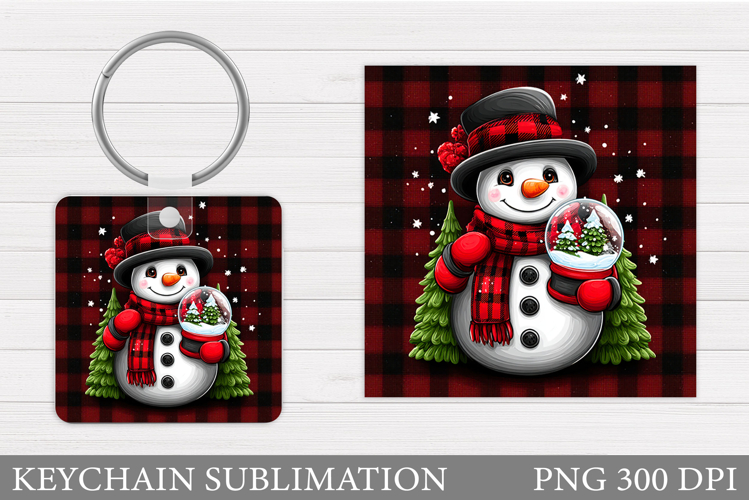 Cute Snowman Keychain Sublimation. Christmas Keychain Design