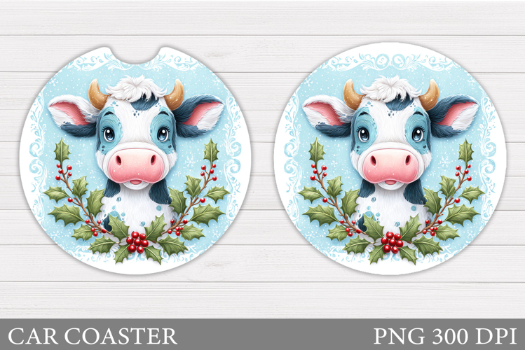 Christmas Cow Car Coaster. Christmas Car Coaster Sublimation