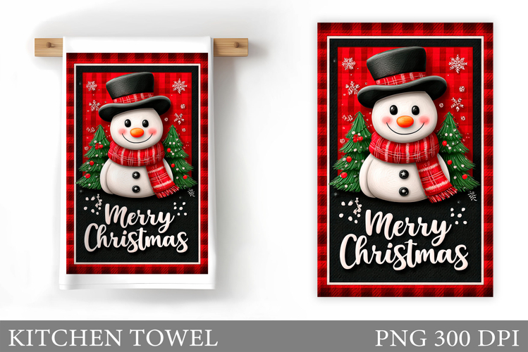 Snowman Kitchen Towel Design. Christmas Kitchen Towel