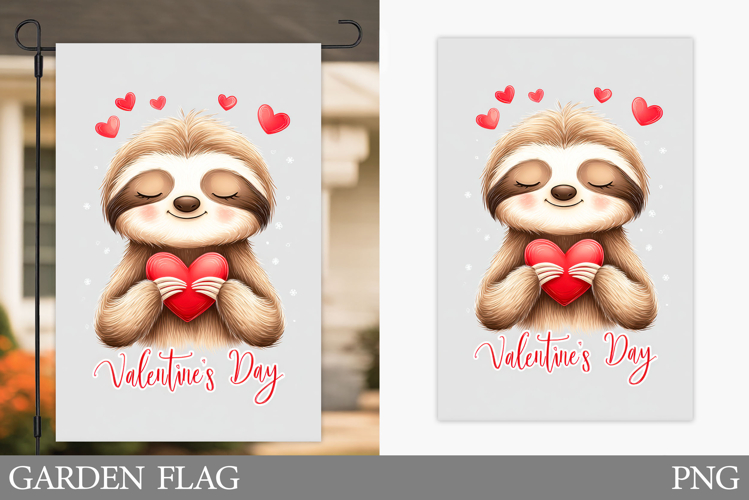 Valentines Sloth Garden Flag. Valentines Garden Flag Design