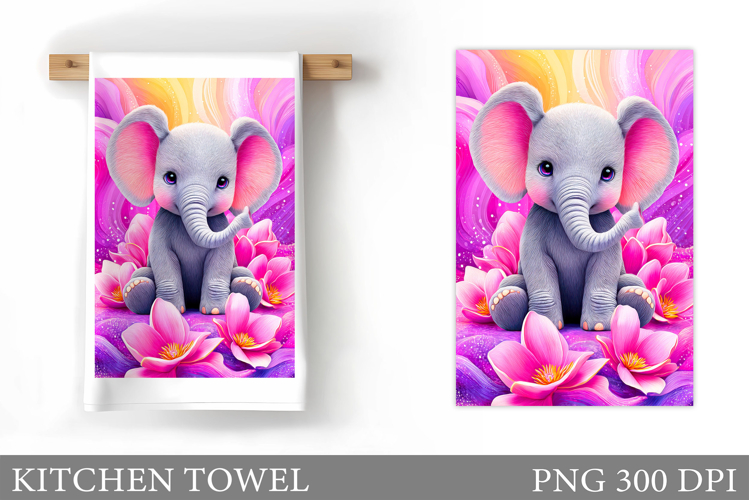 Elephant Kitchen Towel. Elephant Flowers Kitchen Towel
