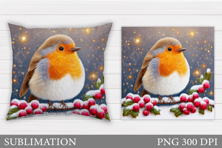 Winter Bird Pillow Design. Christmas Pillow Sublimation