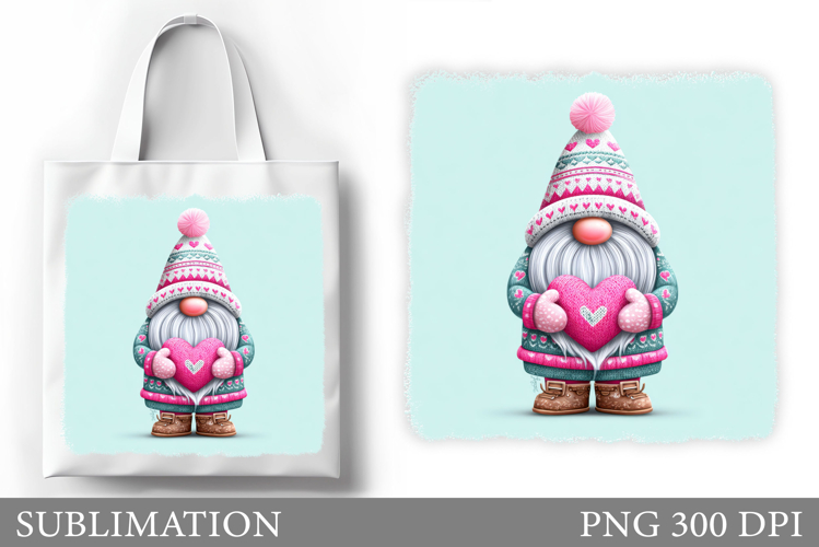 Valentines Gnome Sublimation. Valentines Gnome Tote Bag