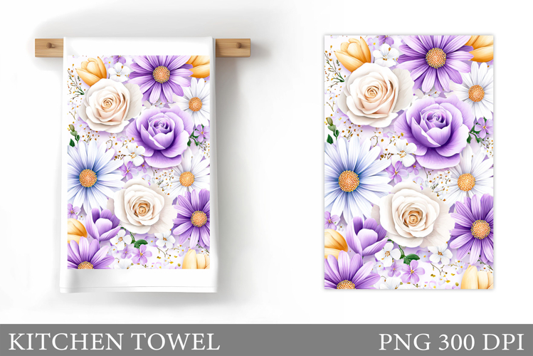 Floral Kitchen Towel Design. Flowers Kitchen Towel