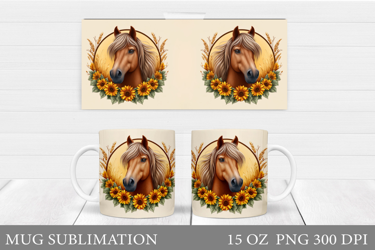 Horse Mug Wrap Sublimation. Horse Flowers Mug Wrap Design