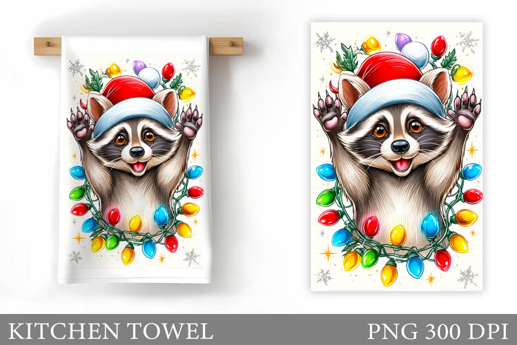 Christmas Raccoon Kitchen Towel. Christmas Kitchen Towel example image 1