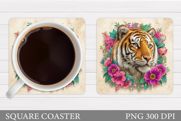 Tiger Coaster Design. Tiger Flowers Coaster Sublimation