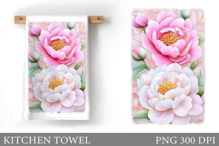 Peony Kitchen Towel Design. Flowers Kitchen Towel