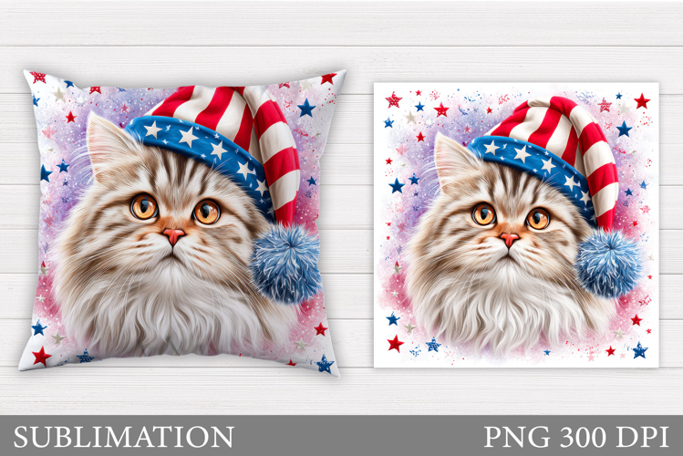 Patriotic Cat Pillow Design. Patriotic Pillow Sublimation
