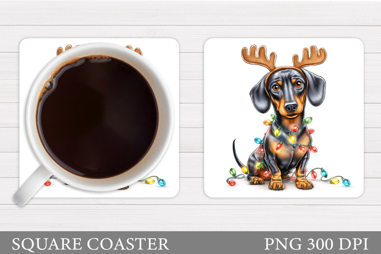 Christmas Dachshund Coaster. Christmas Coaster Sublimation