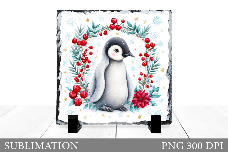 Christmas Penguin Slate Design. Cute Penguin Sublimation