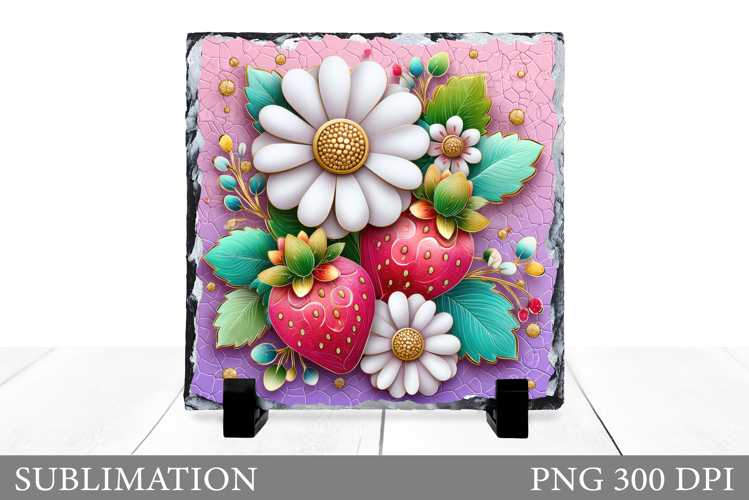 Strawberry Slate Sublimation. Flowers Slate Design