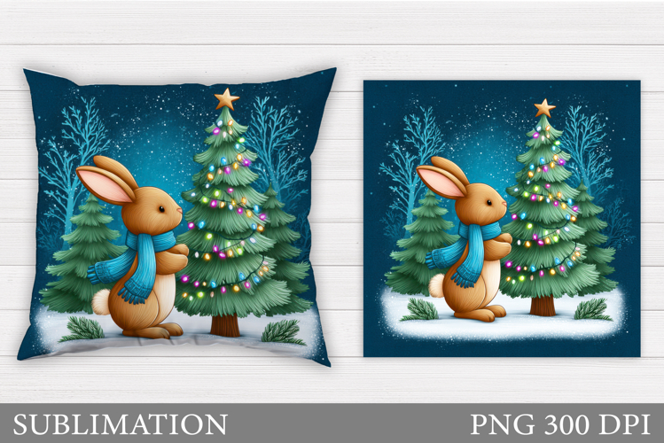 Christmas Bunny Pillow Design. Christmas Pillow Sublimation