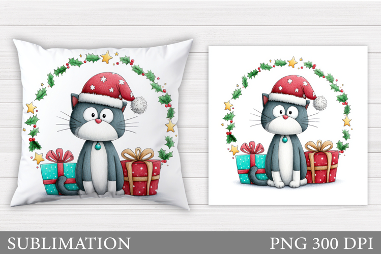 Christmas Cat Pillow Design. Christmas Pillow Sublimation