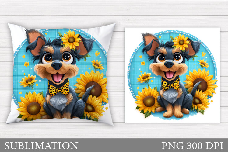 Cute Dog Pillow Sublimation. Dog Flowers Pillow Design example image 1