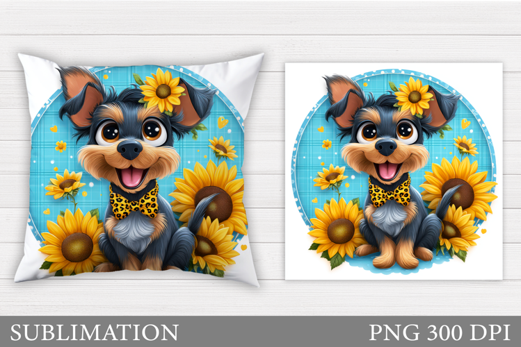 Cute Dog Pillow Sublimation. Dog Flowers Pillow Design