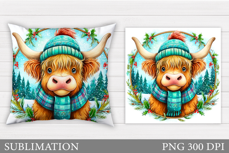 Christmas Cow Pillow Sublimation. Christmas Pillow Design
