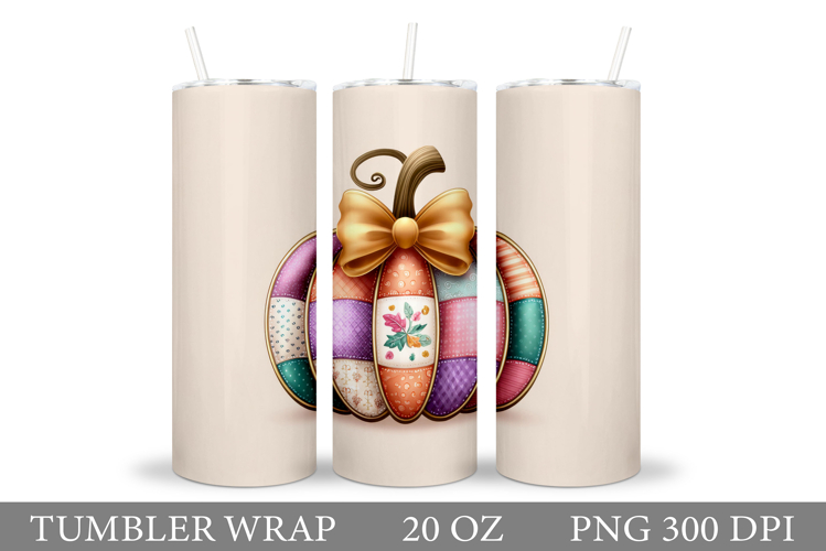Patchwork Pumpkin Tumbler Design. Fall tumbler Sublimation