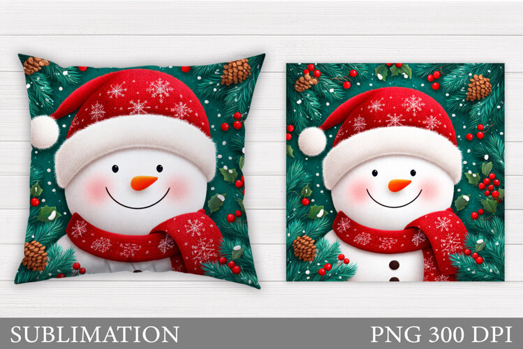 Cute Snowman Pillow Sublimation. Christmas Pillow Design example image 1