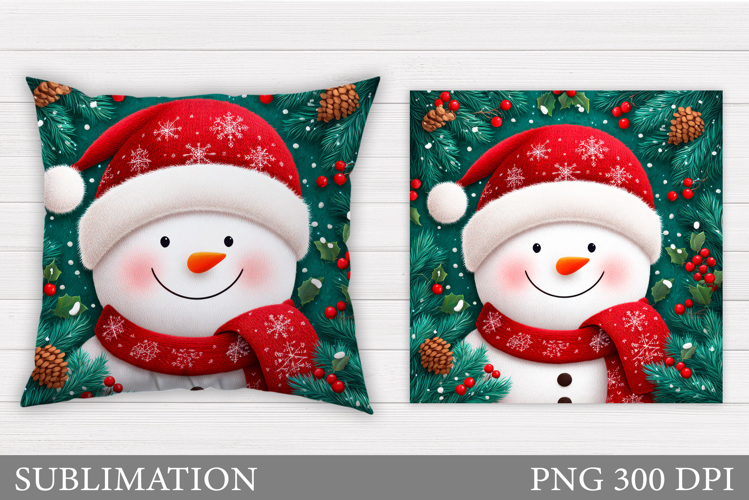 Cute Snowman Pillow Sublimation. Christmas Pillow Design
