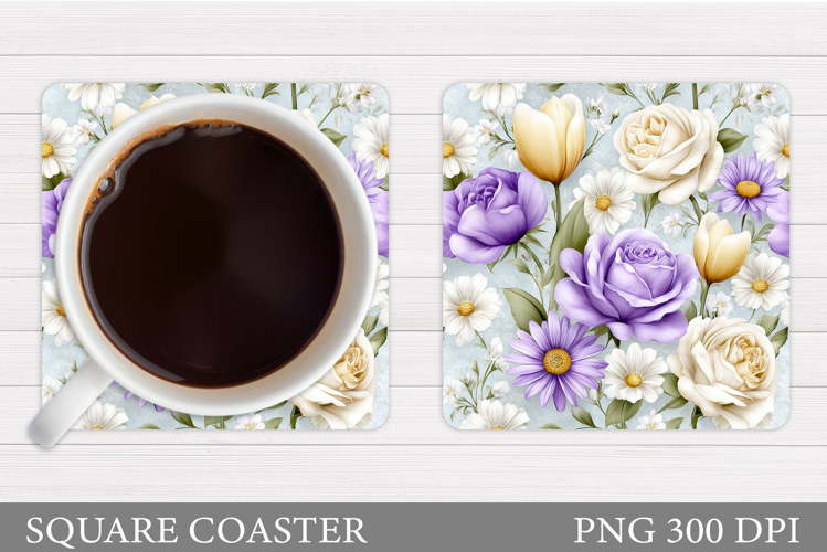Floral Coaster Design. Flowers Coaster Sublimation