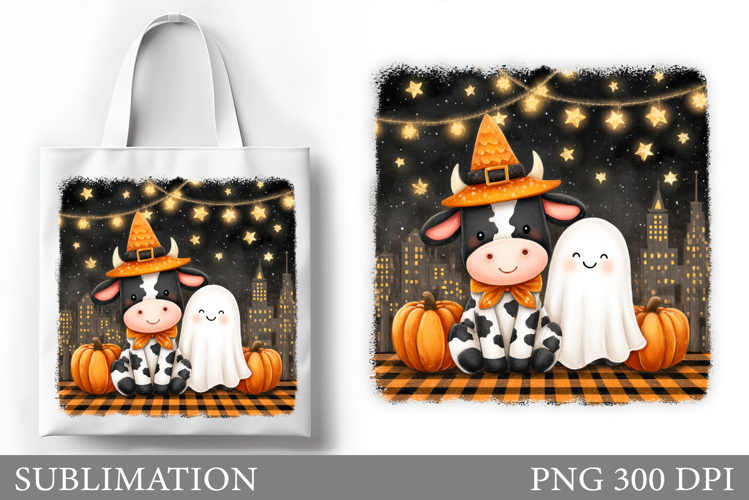 Halloween Cow Tote Bag Design. Ghost Tote Bag Sublimation