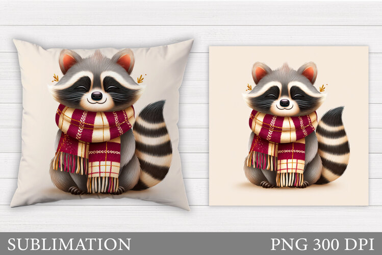 Christmas Raccoon Pillow. Christmas Pillow Sublimation example image 1