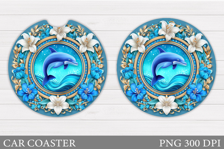 Dolphin Car Coaster Sublimation. Sea Car Coaster Design