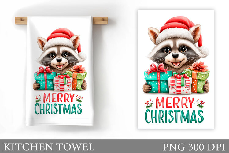 Christmas Raccoon Kitchen Towel. Christmas Kitchen Towel example image 1