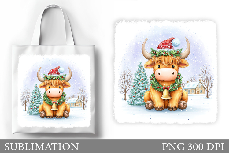Christmas Cow Tote Bag. Christmas Tote Bag Sublimation