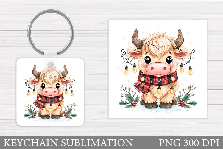 Christmas Cow Keychain. Christmas Keychain Design