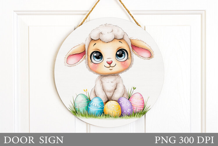 Easter Lamb Door Sign Design. Easter Door Sign Sublimation example image 1