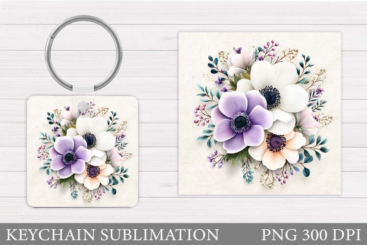 Flowers Keychain Sublimation. Floral Keychain Design