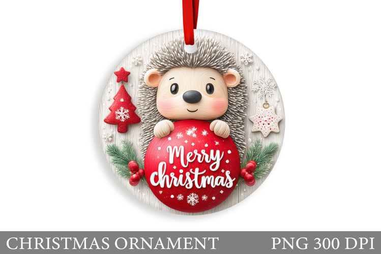 Cute Hedgehog Christmas Ornament. Cute Hedgehog Sublimation