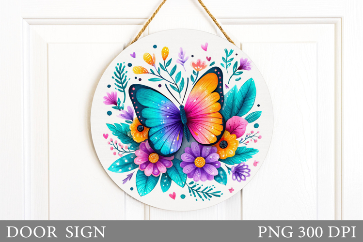 Butterfly Door Sign Sublimation. Flowers Door Sign Design