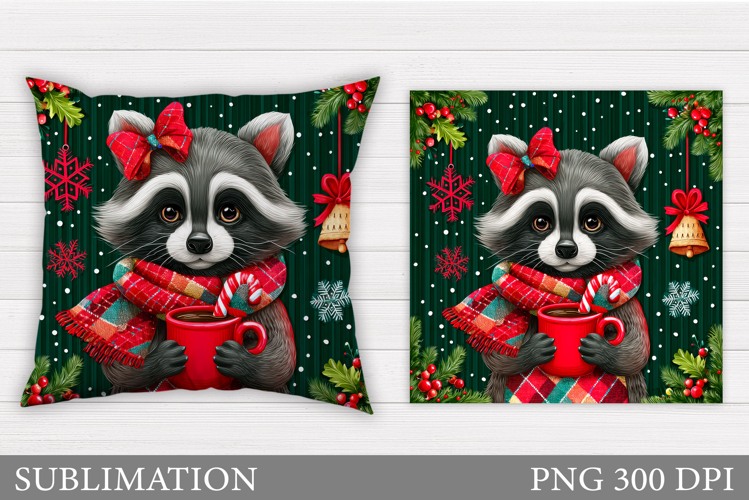Christmas Raccoon Pillow. Christmas Pillow Sublimation