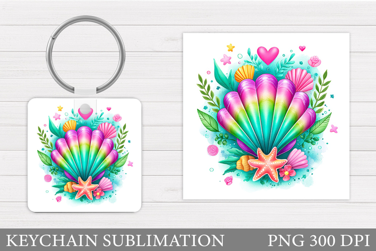 Seashell Keychain Sublimation. Starfish Keychain Design