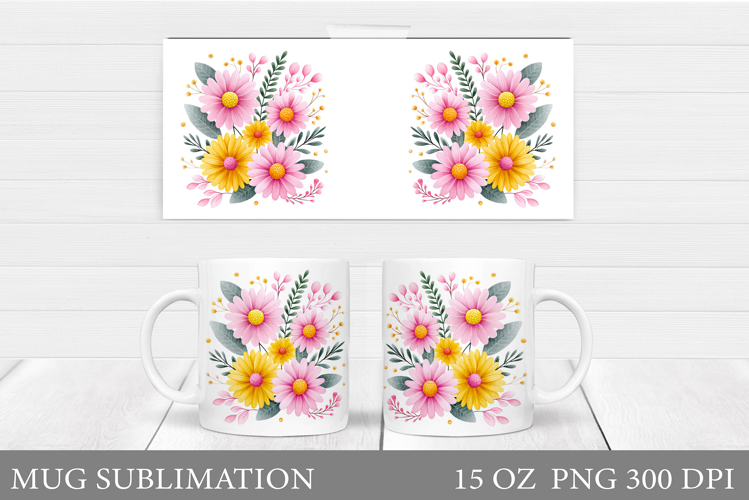 Floral Mug Wrap Design. Flowers Mug Sublimation