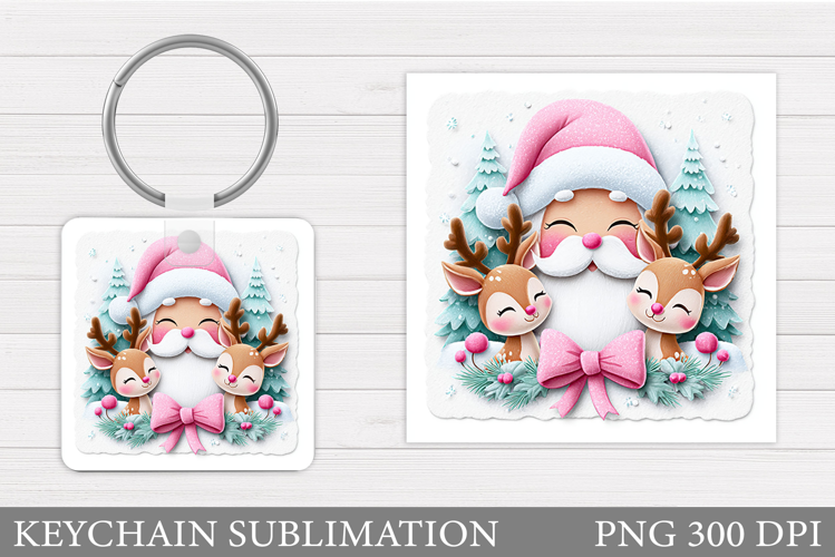 Cute Santa Claus Keychain. Christmas Keychain Sublimation
