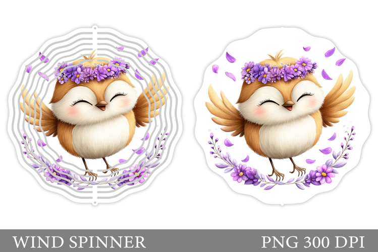 Cute Bird Wind Spinner Design. Bird Flowers Wind Spinner