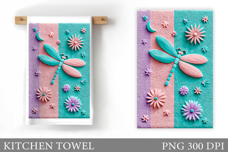 Dragonfly Kitchen Towel. Flowers Kitchen Towel Sublimation
