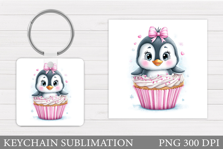 Cute Penguin Keychain Sublimation. Christmas Keychain Design