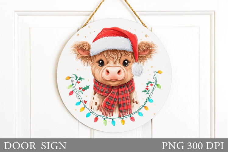 Christmas Cow Door Sign. Christmas Door Sign Sublimation