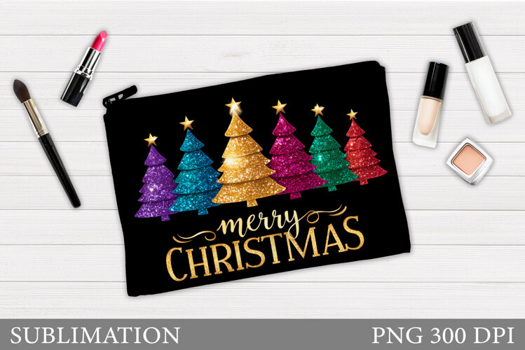 Merry Christmas Cosmetics Bag. Christmas Tree Makeup Bag example image 1