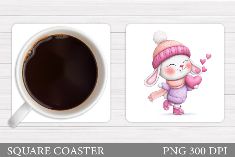 Valentines Bunny Coaster. Cute Bunny Coaster Sublimation