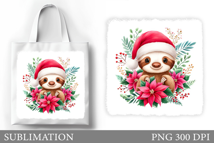 Christmas Sloth Tote Bag. Christmas Tote Bag Sublimation