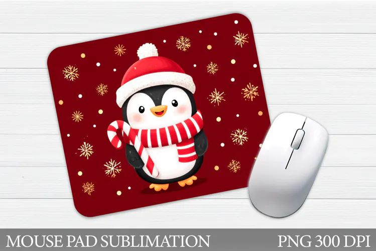 Cute Penguin Mouse Pad. Christmas Penguin Mouse Pad Design