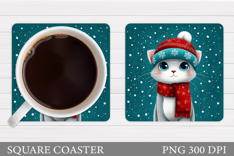 Christmas Cat Coaster Design. Christmas Coaster Sublimation