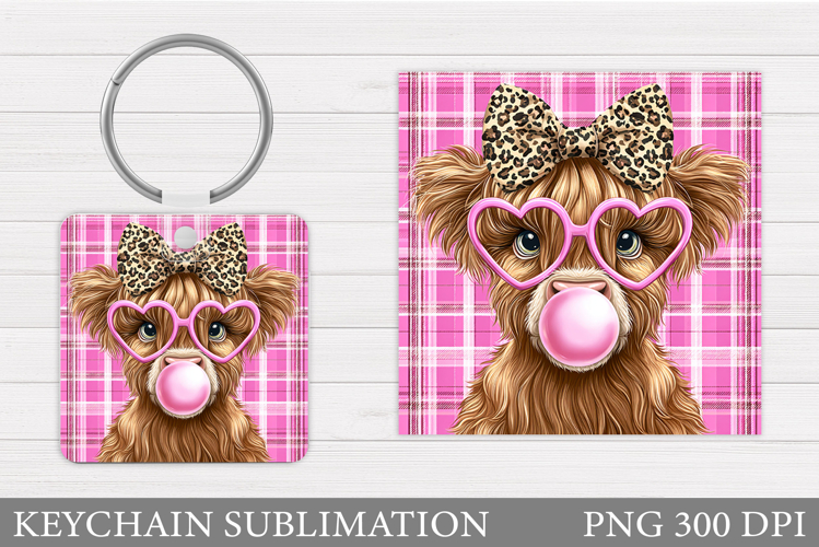 Cow Keychain Design. Cow Flowers Keychain Sublimation