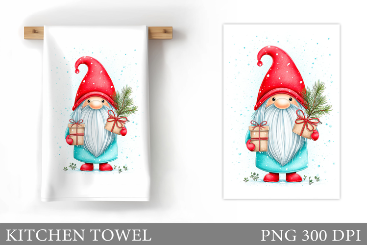 Christmas Gnome Kitchen Towel. Cute Animals Kitchen Towel